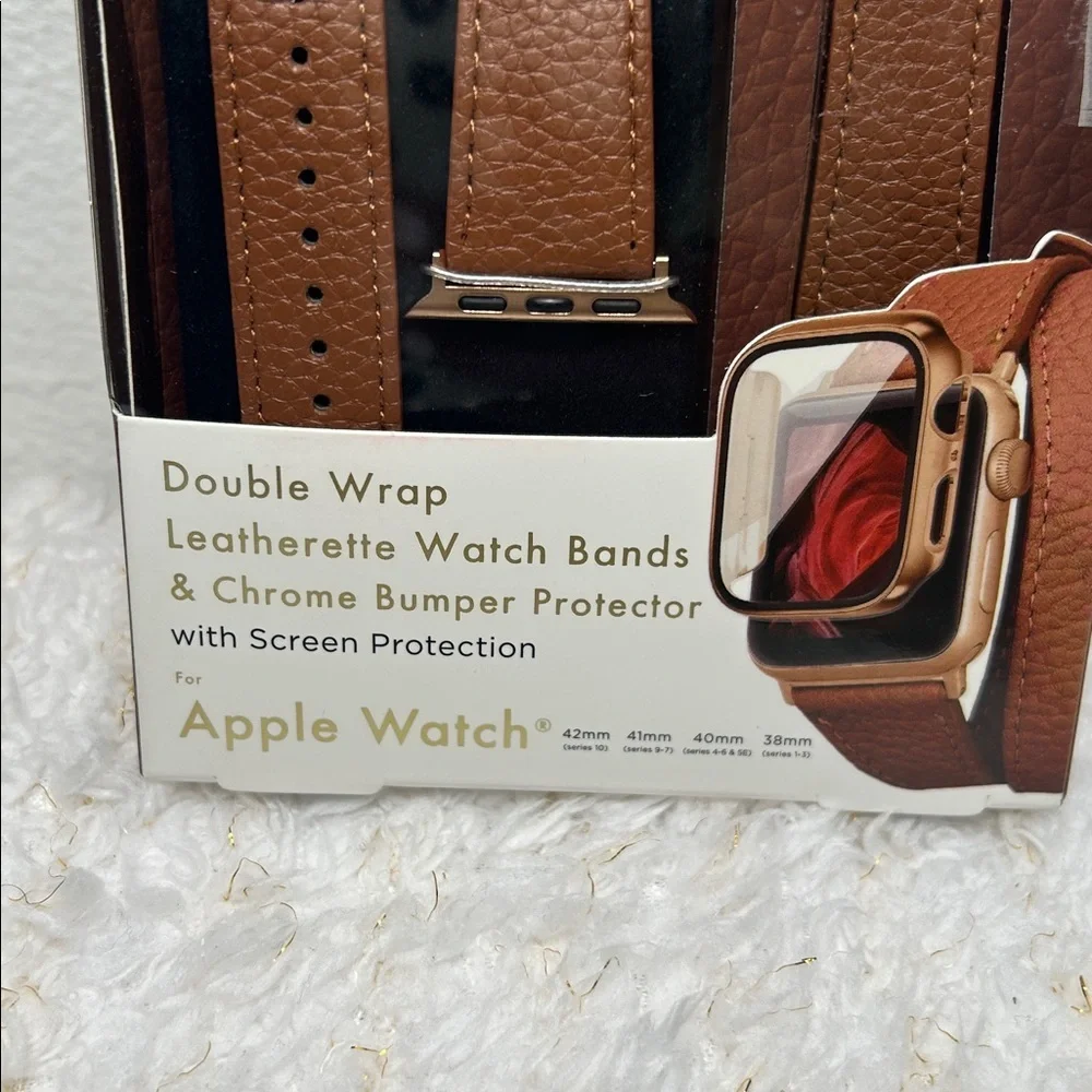 Pink Sky Brown Double Wrap Leatherette Band & Bumper for Apple Watch 38-42mm‎
